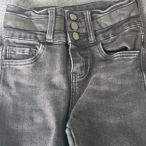 Flying Monkey High-Rise Black Washed Jeans with Triple Button Waist